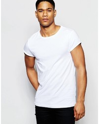Asos Brand Muscle T Shirt With Roll Sleeve In White