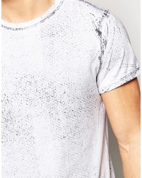Asos Brand T Shirt In Scratched Oil Wash In White