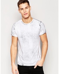 Asos Brand T Shirt In Scratched Oil Wash In White
