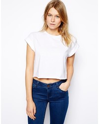 Asos Collection Cropped Boyfriend T Shirt With Roll Sleeve