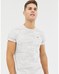 Hollister Curved Hem Icon Logo T Shirt In White Marl Texture