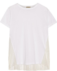 Clu Lace And Silk Paneled Cotton Blend T Shirt White