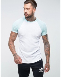 ASOS DESIGN Longline Muscle Fit T Shirt With Curved Hem And Contrast Raglan Sleeves In Wafflemalibu Mint