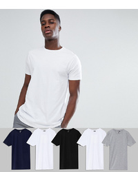 ASOS DESIGN Longline T Shirt With Crew Neck 5 Pack Save