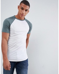 ASOS DESIGN Longline T Shirt With Curved Hem And Contrast Raglan Sleeves In Linen Mix In Whiteotto