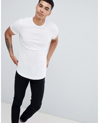 ASOS DESIGN Longline Waffle T Shirt With Curve Hem In White