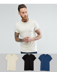 ASOS DESIGN Muscle Fit T Shirt With Roll Sleeve 3 Pack Save