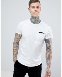 Religion Muscle Fit T Shirt With Taped Pocket In White