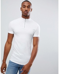 ASOS DESIGN Muscle Fit T Shirt With Zip Turtle Neck In White