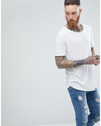 ASOS DESIGN Relaxed Longline T Shirt With Raw Scoop Neck And Curve Hem In Linen Mix In White