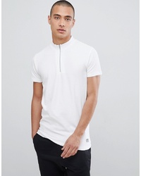 Lindbergh T Shirt In White Pique With Zip Neck