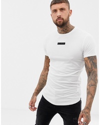 Religion T Shirt In White With Logo Patch And Curved Hem