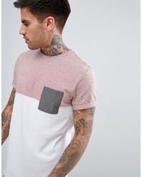 ASOS DESIGN T Shirt With Curved Hem And Contrast Yoke In Pink Interest Fabric