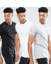 ASOS DESIGN Tall 3 Pack Longline Muscle Fit T Shirt With Crew Neck Save Whbkgry