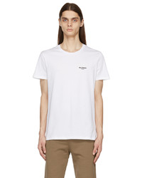 Balmain White Flocked Logo T Shirt