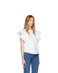 See by Chloe White Frill Sleeve T Shirt