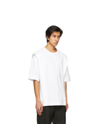 Juun.J White Jersey And Poplin Side Slit T Shirt