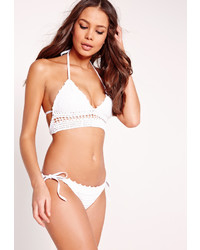 Missguided Plunge Crochet Bikini Set White