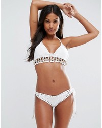 South Beach Shell Trim White Crochet Bikini Top
