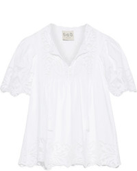 Sea Crochet And Tulle Trimmed Cotton Poplin Blouse Off White