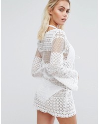 PrettyLittleThing Crochet Lace Up Beach Top