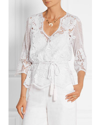 Miguelina Gertie Crocheted Cotton Lace Top White