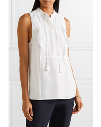MICHAEL Michael Kors Michl Michl Kors Crochet And Georgette Trimmed Stretch Crepe Top White