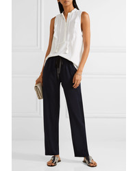 MICHAEL Michael Kors Michl Michl Kors Crochet And Georgette Trimmed Stretch Crepe Top White