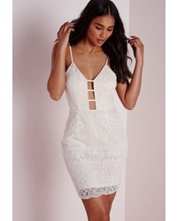 Missguided Lace Bar Detail Bodycon Dress Nude