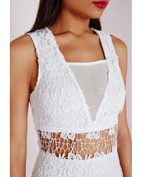 Missguided Lace Cut Out Bodycon Dress White
