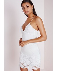 Missguided Lace Plunge Bodycon Dress White