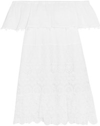 Anjuna Maria Off The Shoulder Crochet Paneled Cotton Gauze Mini Dress White