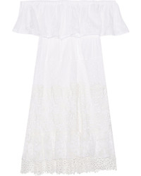 Anjuna Maria Off The Shoulder Crochet Paneled Cotton Gauze Mini Dress White