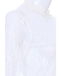 Romwe Asymmetric Hollow Lace Crochet Band Collar White Dress