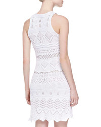 Roberto Cavalli Crochet Knit Embellished Neck Dress White