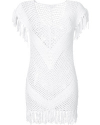 Melissa Odabash Crochet Mini Dress With Fringe Trim