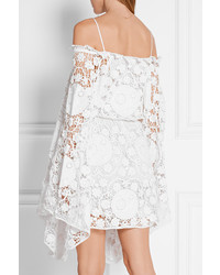 Chloé Off The Shoulder Crocheted Cotton Mini Dress White