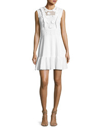 RED Valentino Sleeveless Crochet Cotton Dress W Embroidered Flowers White