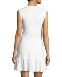 RED Valentino Sleeveless Crochet Cotton Dress W Embroidered Flowers White