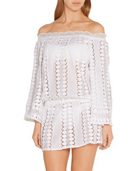 Miguelina Tabitha Off The Shoulder Crochet Paneled Cotton Voile Dress White