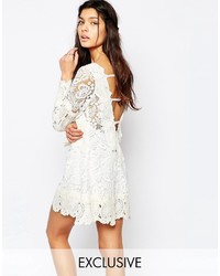 White Sand Crochet Lace Mini Swing Dress With Open Back