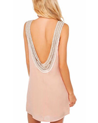 With Crochet Open Back A Line Pink Dress