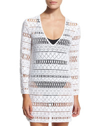 Milly Mykonos Crocheted Long Sleeve Tunic Coverup
