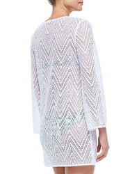 Milly Mykonos V Neck Crochet Tunic Coverup White
