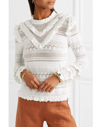 Ulla Johnson Austen Crochet Knit Cotton Blend Sweater