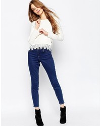 Asos Cropped Sweater In Rib With Lace Hem