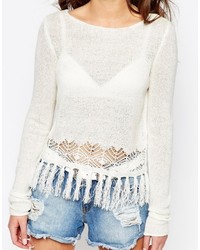 Only Sweater With Fringed Hem