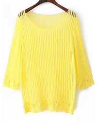 Yellow Long Sleeve Hollow Floral Crochet Blouse