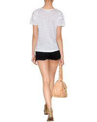 Vanessa Bruno Ath Linen T Shirt With Crochet Lace Shoulders