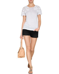 Vanessa Bruno Ath Linen T Shirt With Crochet Lace Shoulders